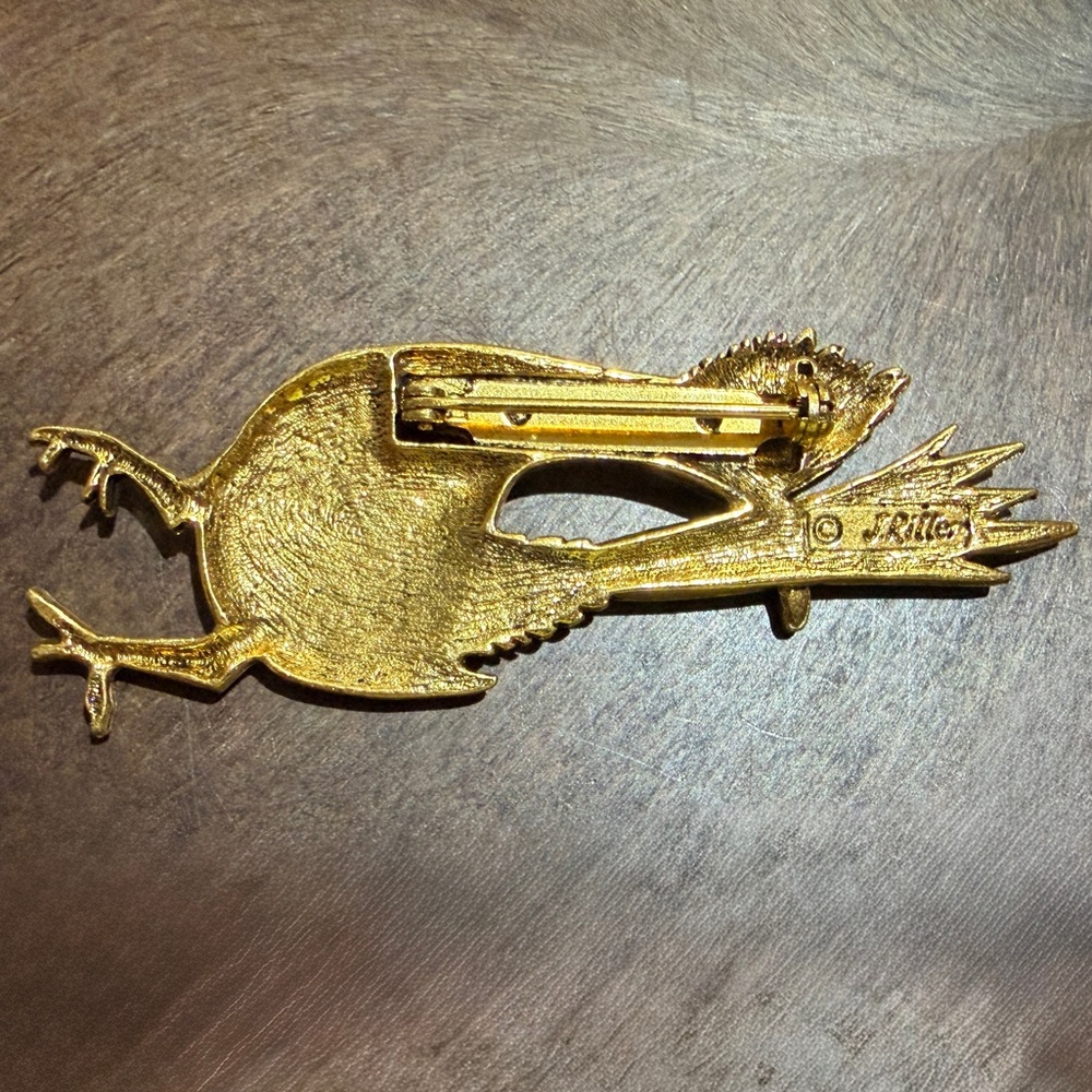 Vintage Roadrunner Brooch J Ritter Signed Bird Pin - Picture 9 of 12